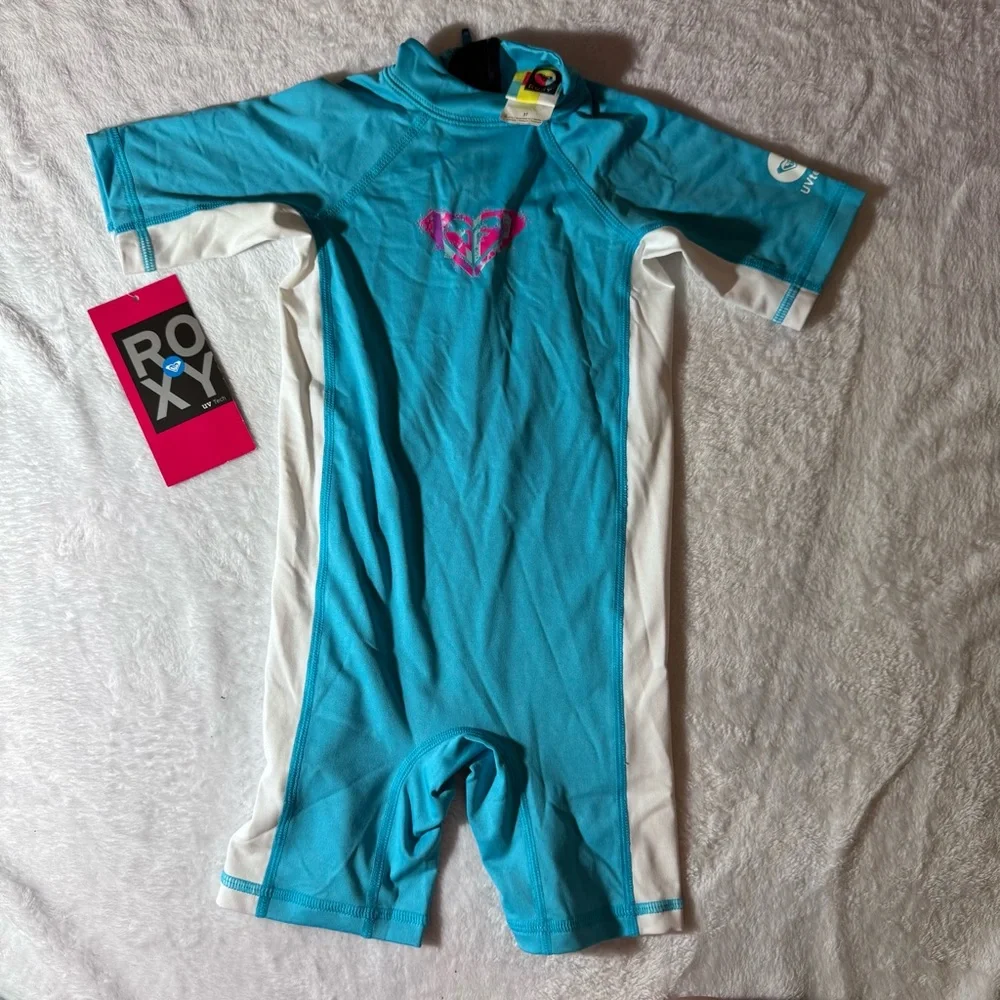 Roxy Blue and White Rashguard Swim Top - Picture 1 of 5